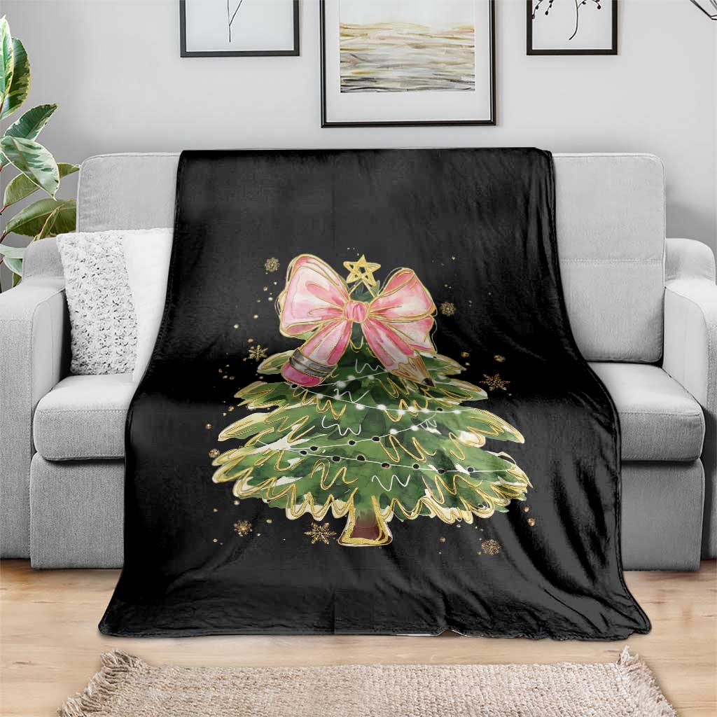 Coquette Bow Christmas Throw Blanket Cute Teacher Xmas Tree Pink - Wonder Print Shop
