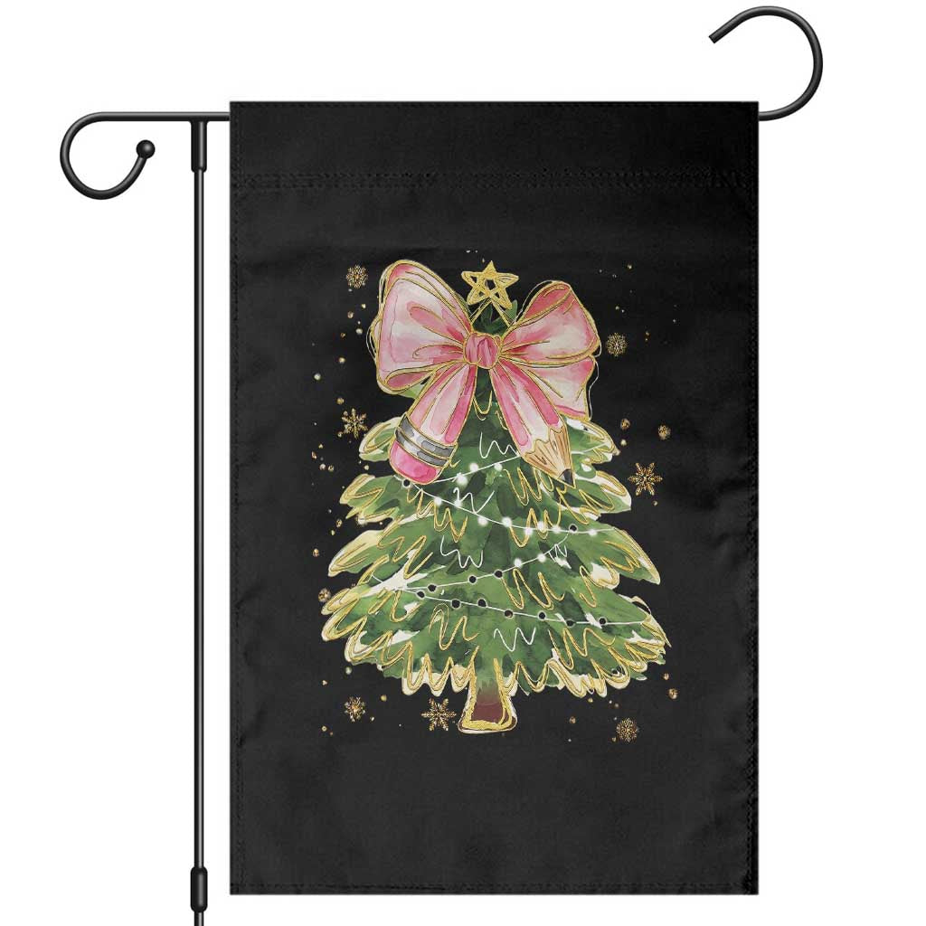 Coquette Bow Christmas Garden Flag Cute Teacher Xmas Tree Pink - Wonder Print Shop