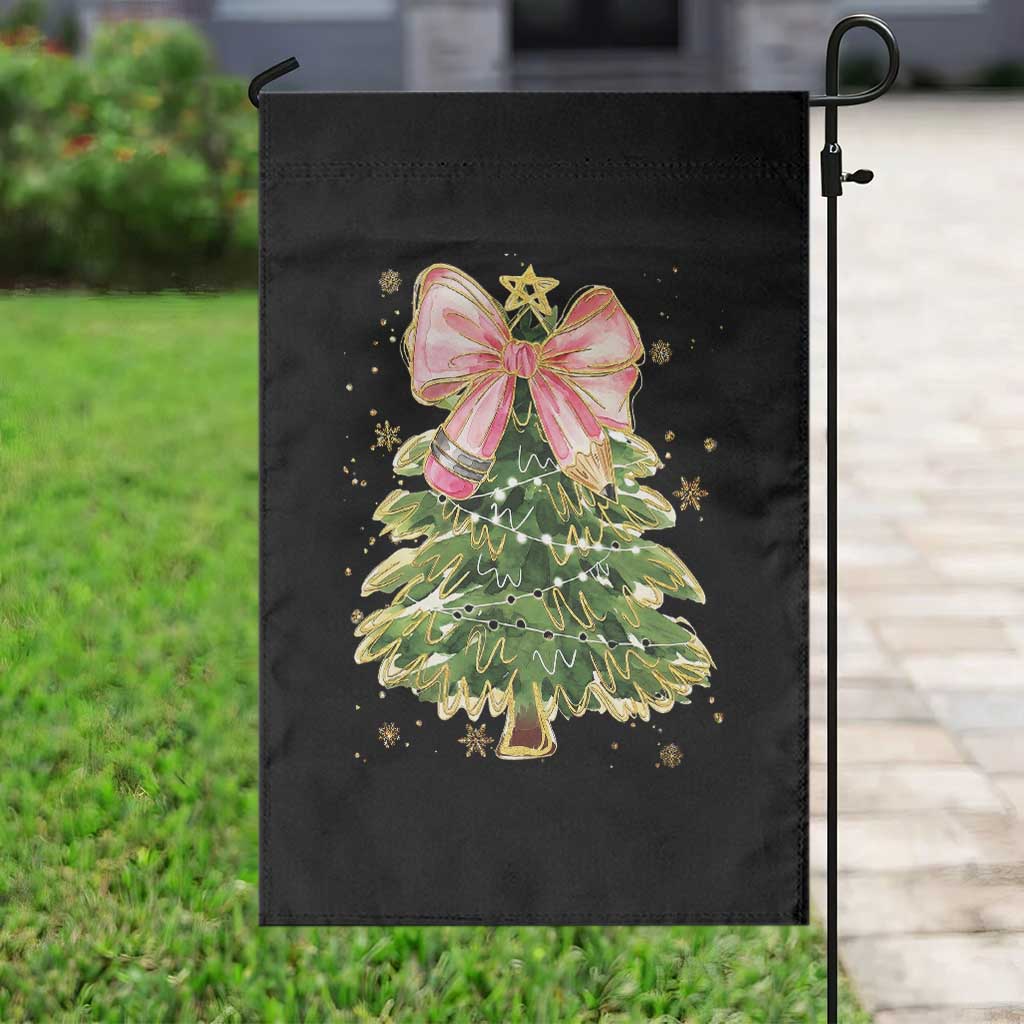 Coquette Bow Christmas Garden Flag Cute Teacher Xmas Tree Pink - Wonder Print Shop