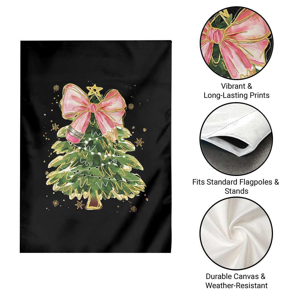 Coquette Bow Christmas Garden Flag Cute Teacher Xmas Tree Pink - Wonder Print Shop