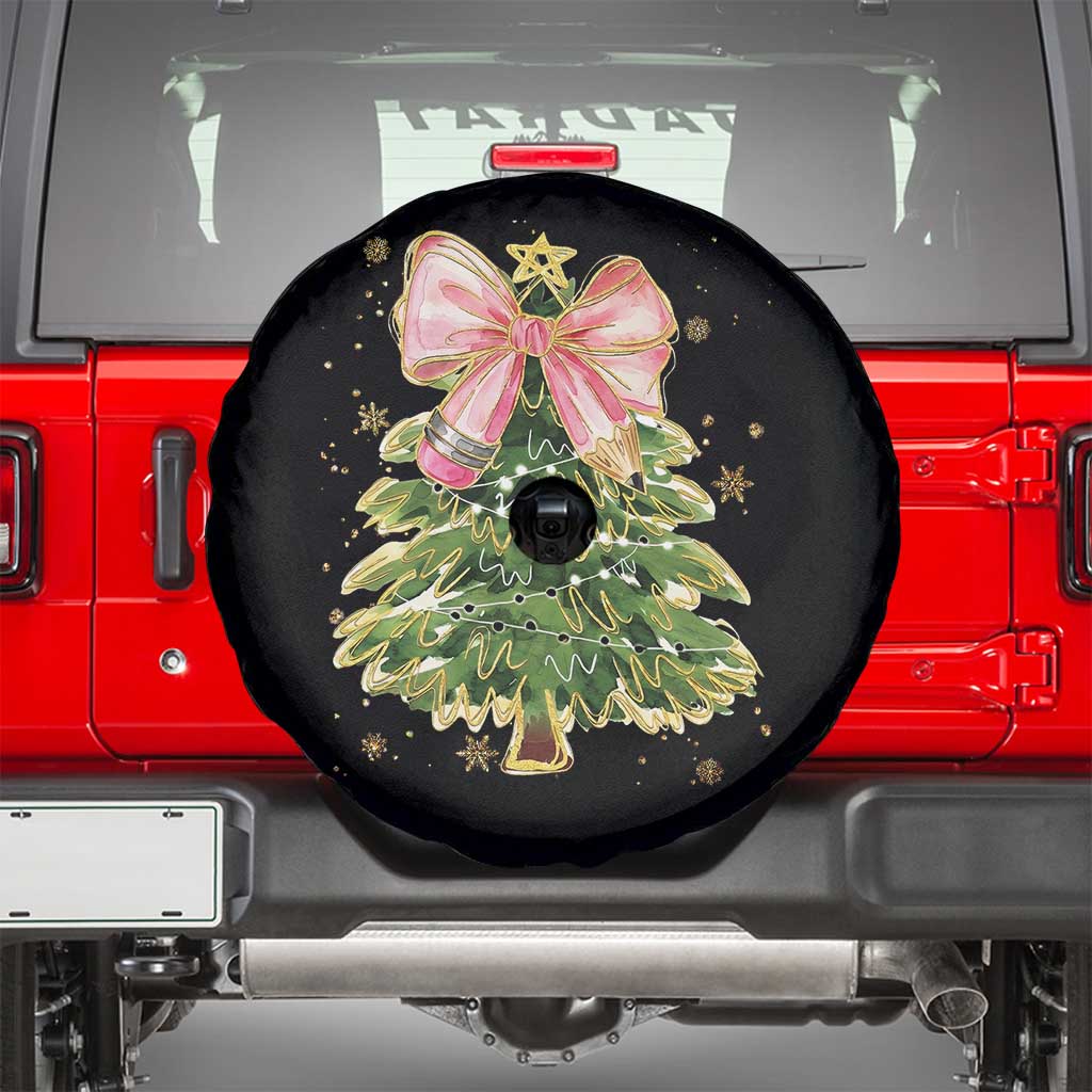 Coquette Bow Christmas Spare Tire Cover Cute Teacher Xmas Tree Pink - Wonder Print Shop
