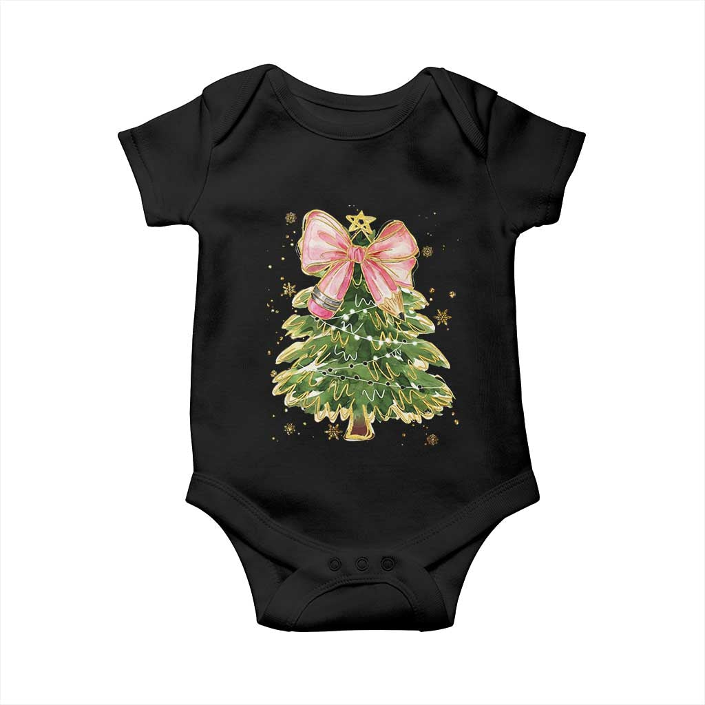 Coquette Bow Christmas Baby Onesie Cute Teacher Xmas Tree Pink - Wonder Print Shop