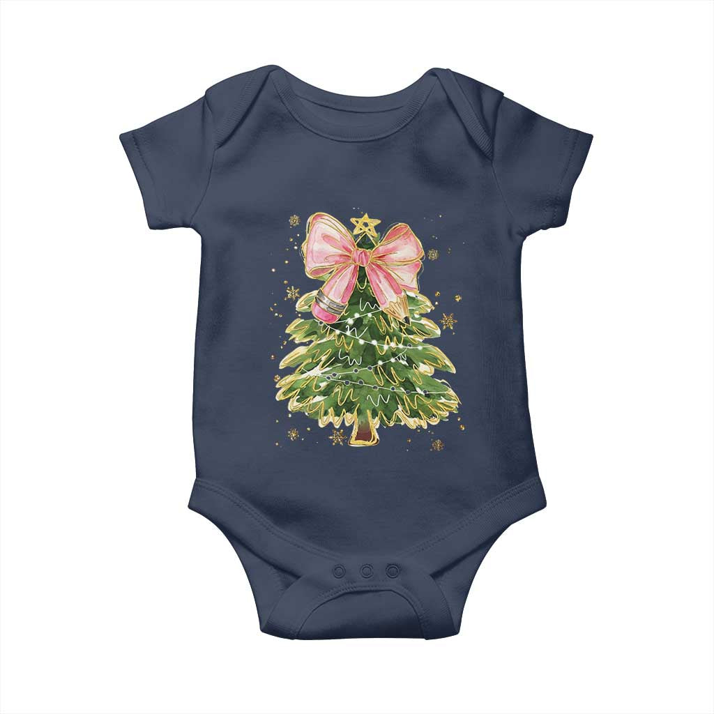 Coquette Bow Christmas Baby Onesie Cute Teacher Xmas Tree Pink - Wonder Print Shop