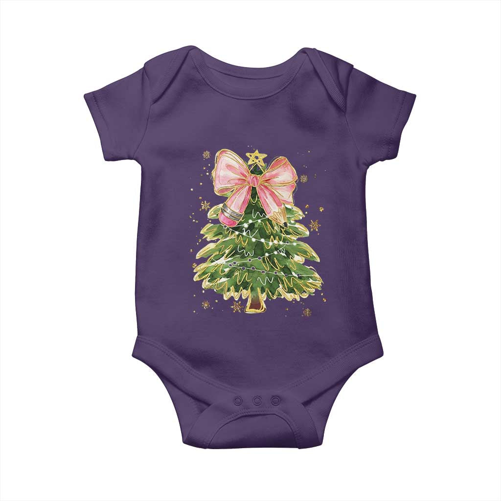 Coquette Bow Christmas Baby Onesie Cute Teacher Xmas Tree Pink - Wonder Print Shop
