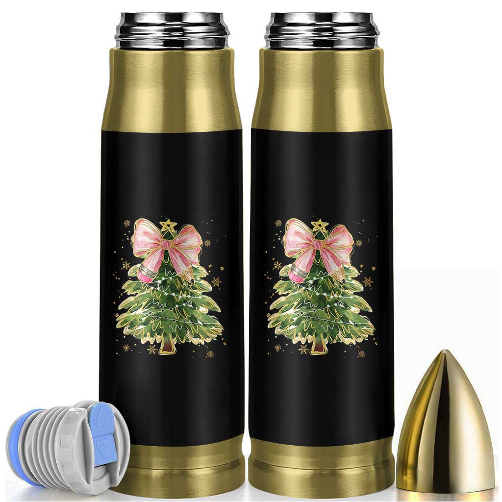 Coquette Bow Christmas Bullet Tumbler Cute Teacher Xmas Tree Pink - Wonder Print Shop
