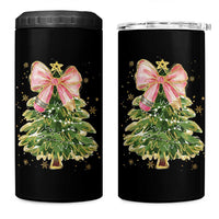 Coquette Bow Christmas 4 in 1 Can Cooler Tumbler Cute Teacher Xmas Tree Pink - Wonder Print Shop