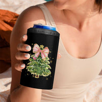Coquette Bow Christmas 4 in 1 Can Cooler Tumbler Cute Teacher Xmas Tree Pink - Wonder Print Shop