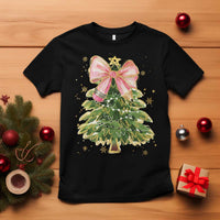Coquette Bow Christmas T Shirt Cute Teacher Xmas Tree Pink - Wonder Print Shop