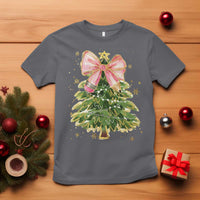 Coquette Bow Christmas T Shirt Cute Teacher Xmas Tree Pink - Wonder Print Shop
