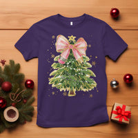 Coquette Bow Christmas T Shirt Cute Teacher Xmas Tree Pink - Wonder Print Shop