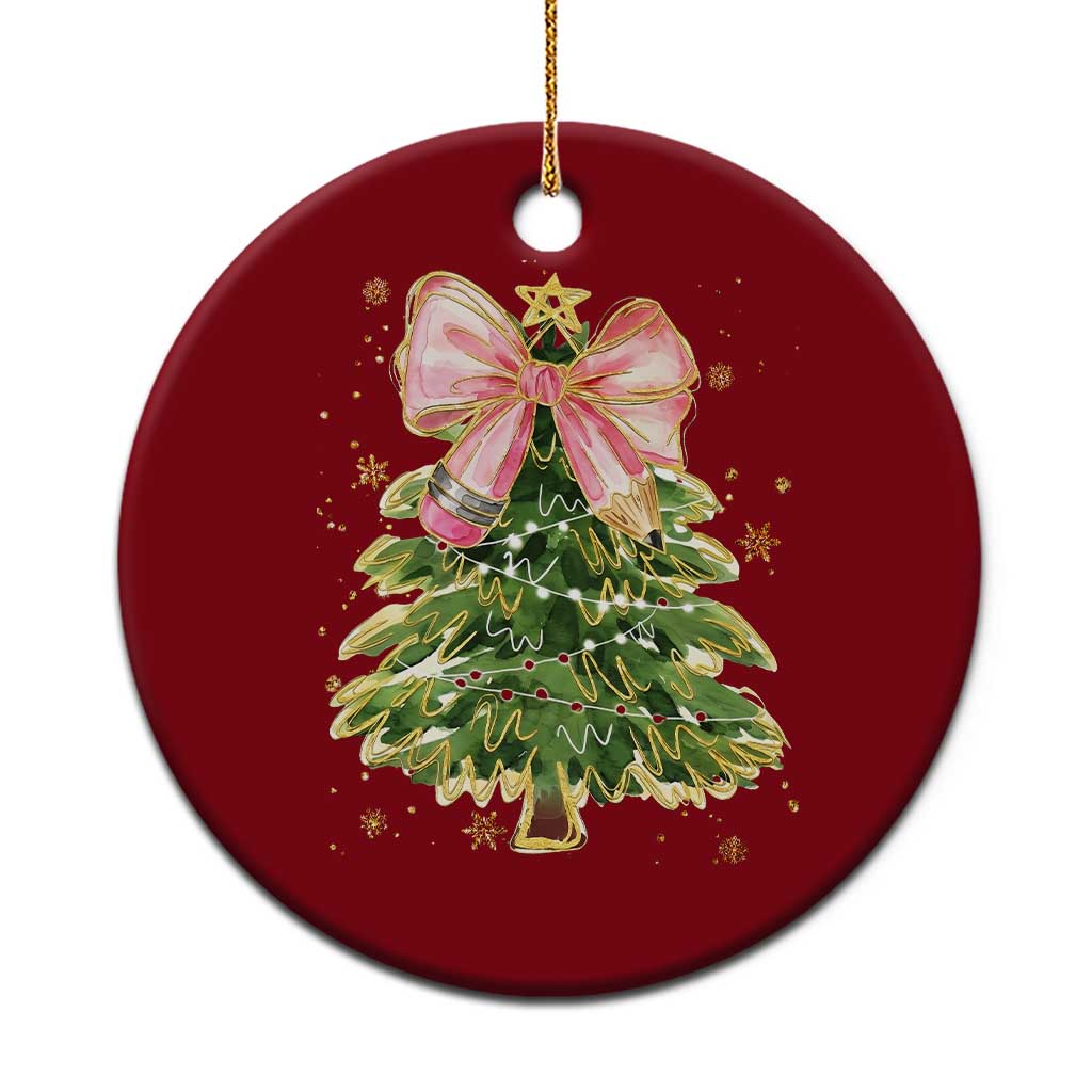 Coquette Bow Christmas Ceramic Ornament Cute Teacher Xmas Tree Pink - Wonder Print Shop