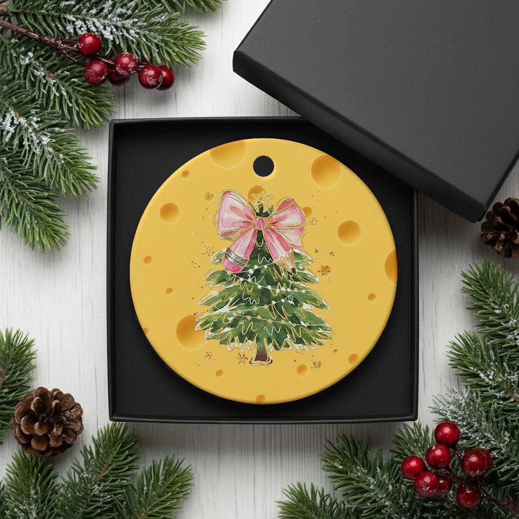 Coquette Bow Christmas Ceramic Ornament Cute Teacher Xmas Tree Pink - Wonder Print Shop