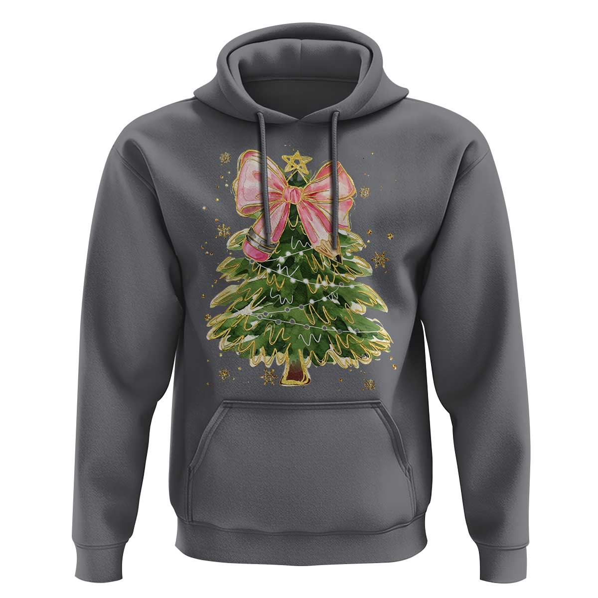 Coquette Bow Christmas Hoodie Cute Teacher Xmas Tree Pink - Wonder Print Shop