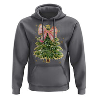 Coquette Bow Christmas Hoodie Cute Teacher Xmas Tree Pink - Wonder Print Shop