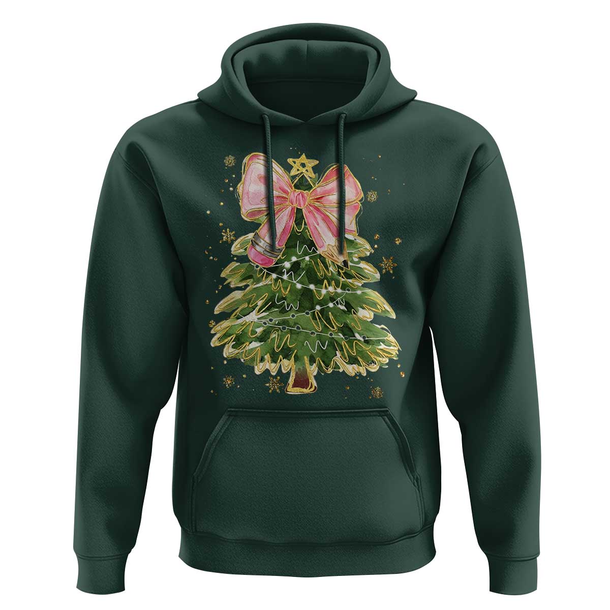 Coquette Bow Christmas Hoodie Cute Teacher Xmas Tree Pink - Wonder Print Shop