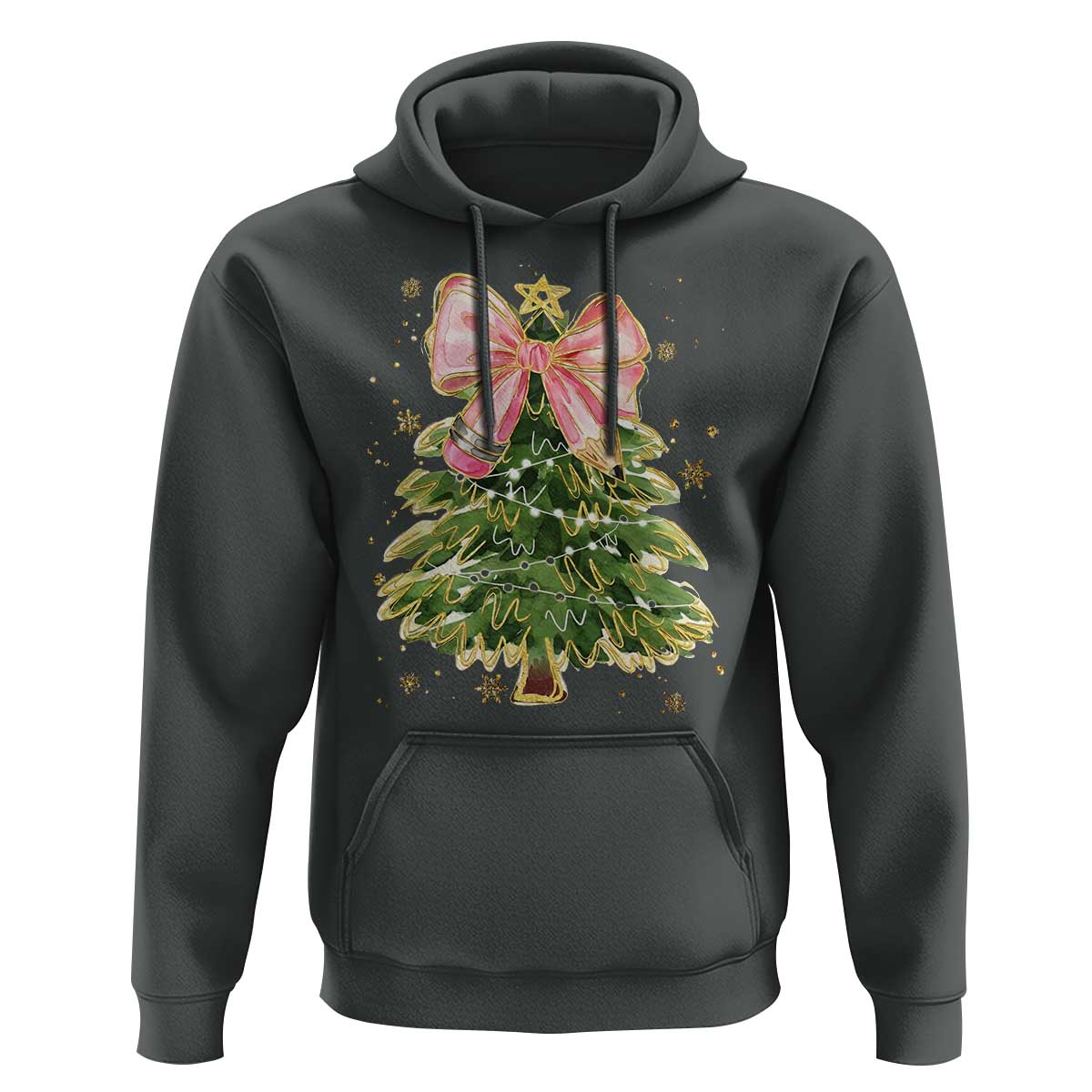 Coquette Bow Christmas Hoodie Cute Teacher Xmas Tree Pink - Wonder Print Shop