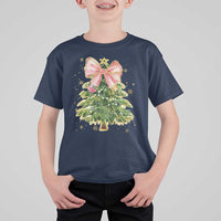 Coquette Bow Christmas T Shirt For Kid Cute Teacher Xmas Tree Pink - Wonder Print Shop