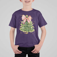 Coquette Bow Christmas T Shirt For Kid Cute Teacher Xmas Tree Pink - Wonder Print Shop