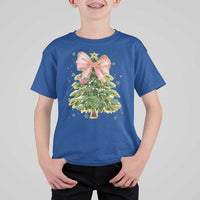 Coquette Bow Christmas T Shirt For Kid Cute Teacher Xmas Tree Pink - Wonder Print Shop