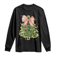 Coquette Bow Christmas Long Sleeve Shirt Cute Teacher Xmas Tree Pink - Wonder Print Shop