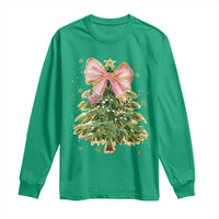 Coquette Bow Christmas Long Sleeve Shirt Cute Teacher Xmas Tree Pink - Wonder Print Shop