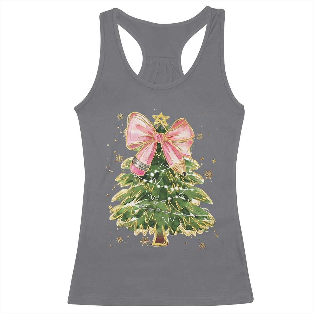 Coquette Bow Christmas Racerback Tank Top Cute Teacher Xmas Tree Pink - Wonder Print Shop