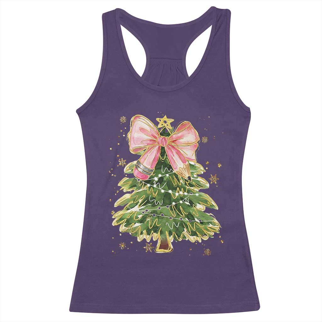 Coquette Bow Christmas Racerback Tank Top Cute Teacher Xmas Tree Pink - Wonder Print Shop