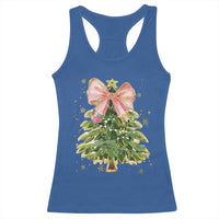 Coquette Bow Christmas Racerback Tank Top Cute Teacher Xmas Tree Pink - Wonder Print Shop