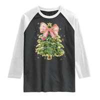 Coquette Bow Christmas Raglan Shirt Cute Teacher Xmas Tree Pink - Wonder Print Shop