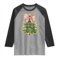 Coquette Bow Christmas Raglan Shirt Cute Teacher Xmas Tree Pink - Wonder Print Shop