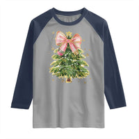Coquette Bow Christmas Raglan Shirt Cute Teacher Xmas Tree Pink - Wonder Print Shop