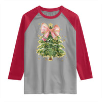 Coquette Bow Christmas Raglan Shirt Cute Teacher Xmas Tree Pink - Wonder Print Shop