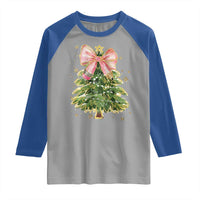 Coquette Bow Christmas Raglan Shirt Cute Teacher Xmas Tree Pink - Wonder Print Shop