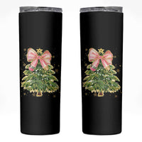 Coquette Bow Christmas Skinny Tumbler Cute Teacher Xmas Tree Pink - Wonder Print Shop