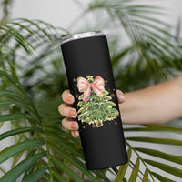 Coquette Bow Christmas Skinny Tumbler Cute Teacher Xmas Tree Pink - Wonder Print Shop