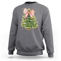 Coquette Bow Christmas Sweatshirt Cute Teacher Xmas Tree Pink - Wonder Print Shop