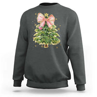 Coquette Bow Christmas Sweatshirt Cute Teacher Xmas Tree Pink - Wonder Print Shop