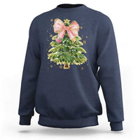 Coquette Bow Christmas Sweatshirt Cute Teacher Xmas Tree Pink - Wonder Print Shop