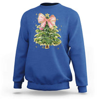 Coquette Bow Christmas Sweatshirt Cute Teacher Xmas Tree Pink - Wonder Print Shop