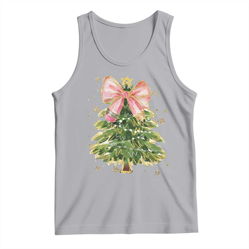 Coquette Bow Christmas Tank Top Cute Teacher Xmas Tree Pink - Wonder Print Shop