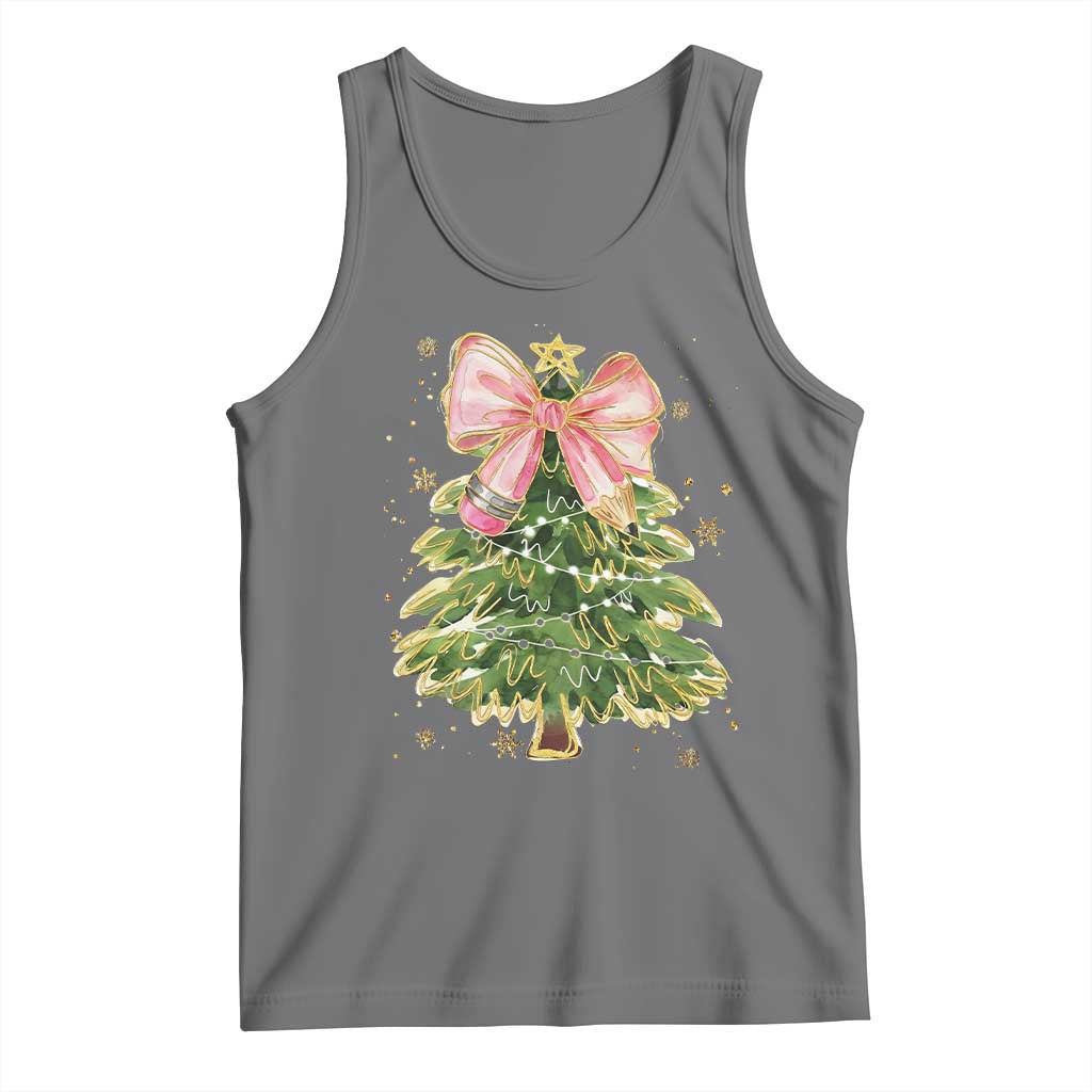 Coquette Bow Christmas Tank Top Cute Teacher Xmas Tree Pink - Wonder Print Shop