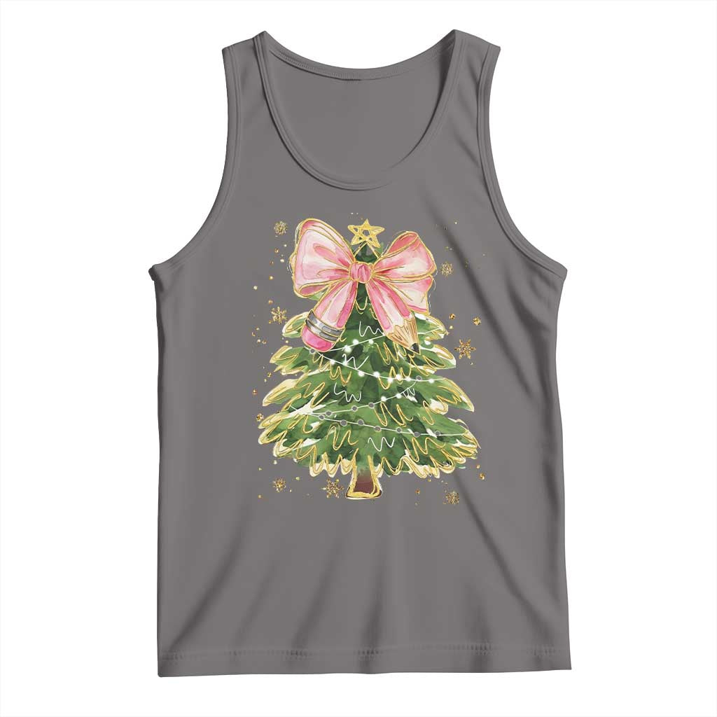 Coquette Bow Christmas Tank Top Cute Teacher Xmas Tree Pink - Wonder Print Shop