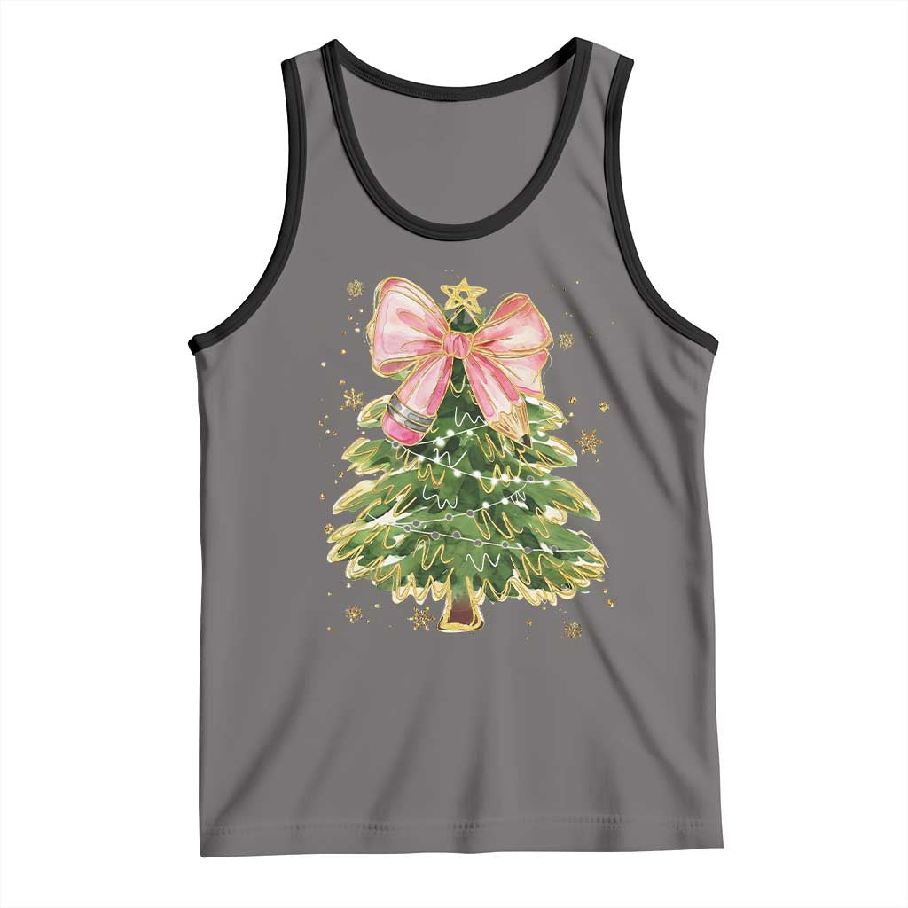 Coquette Bow Christmas Tank Top Cute Teacher Xmas Tree Pink - Wonder Print Shop