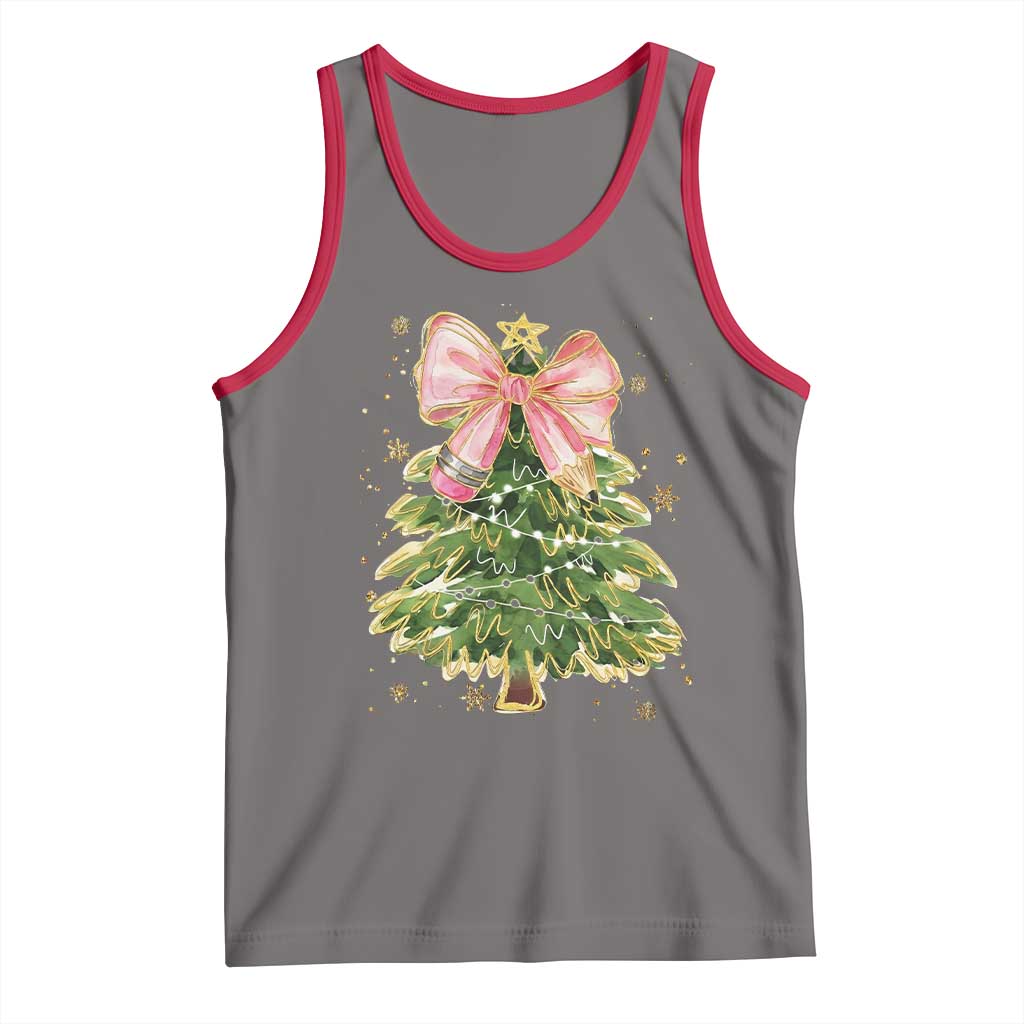 Coquette Bow Christmas Tank Top Cute Teacher Xmas Tree Pink - Wonder Print Shop