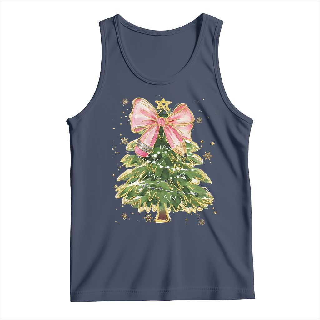 Coquette Bow Christmas Tank Top Cute Teacher Xmas Tree Pink - Wonder Print Shop