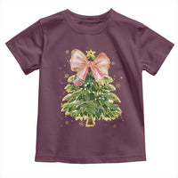 Coquette Bow Christmas Toddler T Shirt Cute Teacher Xmas Tree Pink - Wonder Print Shop