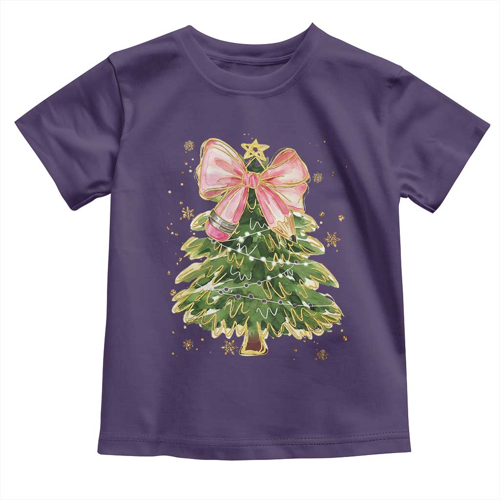 Coquette Bow Christmas Toddler T Shirt Cute Teacher Xmas Tree Pink - Wonder Print Shop