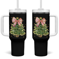 Coquette Bow Christmas Tumbler With Handle Cute Teacher Xmas Tree Pink - Wonder Print Shop