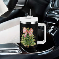 Coquette Bow Christmas Tumbler With Handle Cute Teacher Xmas Tree Pink - Wonder Print Shop