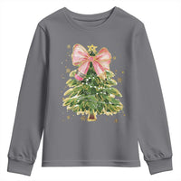 Coquette Bow Christmas Youth Sweatshirt Cute Teacher Xmas Tree Pink - Wonder Print Shop